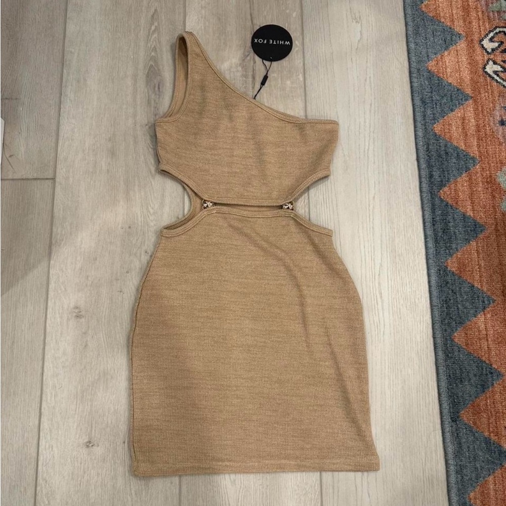 White fox One-Shoulder Tan Dress